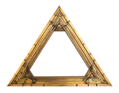 Architectural triangular structure with repeating frames and central void against black background