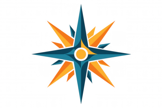Navigational compass rose star symbol for travel direction and guidance, finding the right path vector illustration