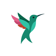 Fototapeta premium Stylized hummingbird with colorful wings in flight against a black background