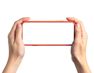 Human hands hold a blank screen device, a common scene captured against a black background