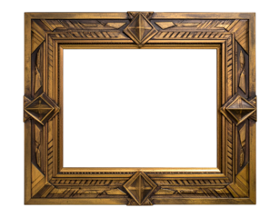 Ornate gold-toned picture frame with Art Deco geometric design