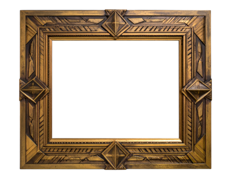 Ornate gold-toned picture frame with Art Deco geometric design