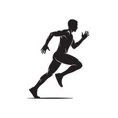 Dynamic sprinter runner black silhouette isolated on white background athletic individual in motion fitness training competition active lifestyle graphic illustration