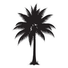 Tropical Palm Tree Silhouette Isolated on White Background, Featuring Lush Fronds and a Sturdy Trunk, Ideal for Beach, Summer, and Exotic Vacation Themes