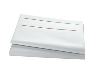 White paper stack showing two sheets with two thin horizontal lines, isolated on black