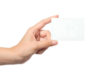 Hand holding a blank, white rectangle, potentially for a business card or display