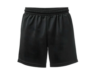Black mesh athletic shorts isolated on black background, waist band and pockets
