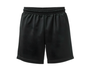 Black mesh athletic shorts isolated on black background, waist band and pockets