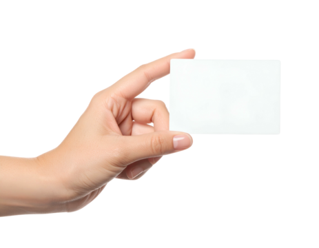 Hand holding a blank, white rectangle, potentially for a business card or display