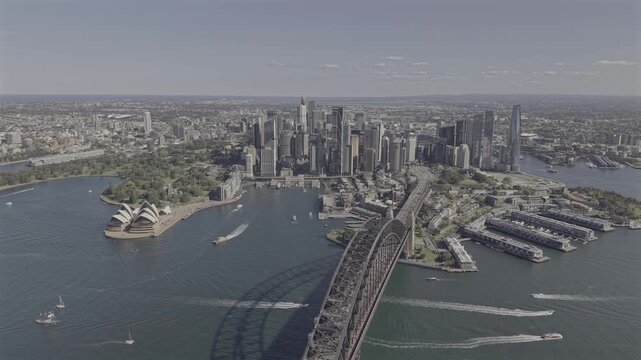 Drone video of Sydney cbd facing south. Flies to the right showing parts of Barangaroo reserve