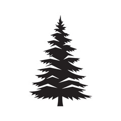 Black silhouette of a spruce tree pine tree isolated on a white background winter forest evergreen