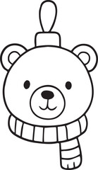 Hand-drawn doodle of a bear Christmas ornament. Minimal black and white vector illustration for eco-friendly winter holidays, handmade festive decor, and cozy sustainable Christmas projects.