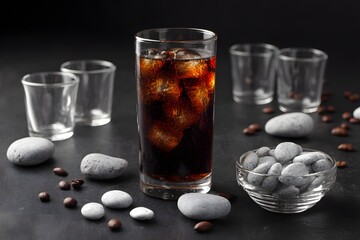 Refreshing Drink with Stones and Clear Glasses Set