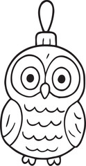 Hand-drawn doodle of an owl Christmas ornament. Minimal black and white vector illustration for eco-friendly, cozy, and sustainable winter holidays, handmade decorations, and festive designs