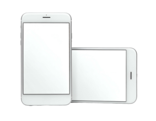 Two white rectangular devices with blank screens, one upright and the other lying down