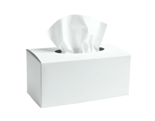 A simple, rectangular box of white tissues, with a few pulled out from the top