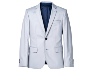 Formal light gray jacket isolated on a transparent background, single-button closure