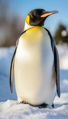 Fototapeta premium Majestic Emperor Penguin Standing Proudly Amidst the Frigid Beauty of a Winter Wonderland Scene