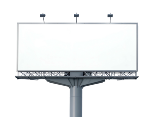 Blank outdoor advertising structure isolated on a black background, with three top lights
