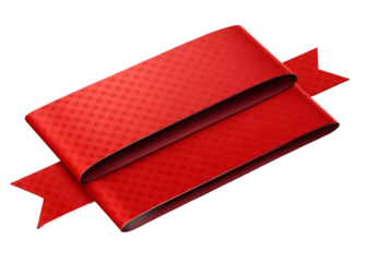 A textured red ribbon banner with a diamond pattern and pointed ends isolated on transparent background