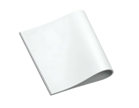 Rendered illustration of an open blank book on a transparent background, slightly curved