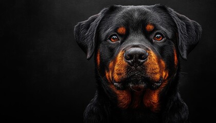 Fototapeta premium Majestic Rottweiler Portrait with Intense Eyes Showing Loyalty, Charm, and Dignity in Every Detail