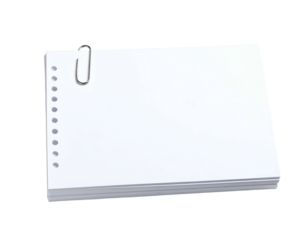Illustration of a stack of blank white paper, held together by a silver paper clip