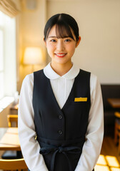 カフェで働く若い女性店員