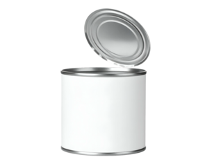A generic, opened cylindrical food container against a black background, ready for product labeling