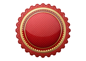 Elegant red and gold circular award seal with intricate decorative border and textured center isolated on transparent background