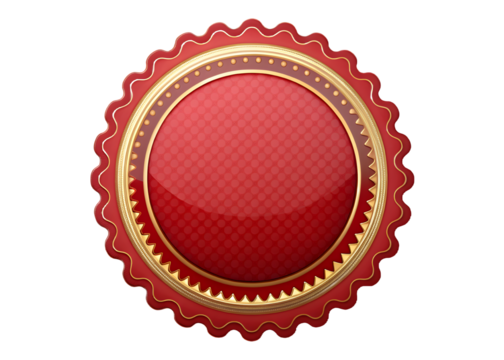 Elegant red and gold circular award seal with intricate decorative border and textured center isolated on transparent background