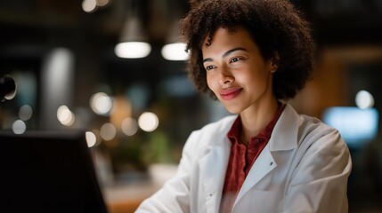 Lab technician carefully examining holographic blood analysis while displaying thoughtful expressions, symbolizing meticulous research, augmented reality integration, and human-AI cooperation in