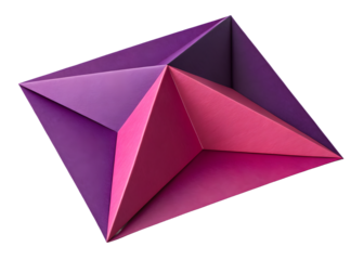 Geometric origami starburst shape with vibrant pink and purple gradient colors isolated on transparent background