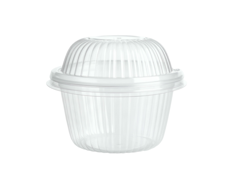 Clear plastic container with a dome-shaped lid, designed for food packaging and display