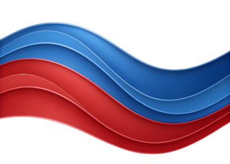 Abstract flowing wavy ribbons of red and blue colors creating a dynamic layered design isolated on transparent background