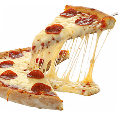 Delicious Pepperoni Pizza Slice with Melted Cheese isolated on black background