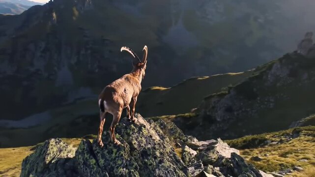 majestic ibex standing on mountain peak wild nature