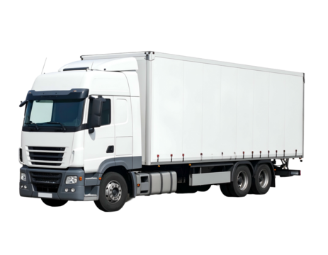Large, white transport vehicle, isolated on a black background, ready for delivery