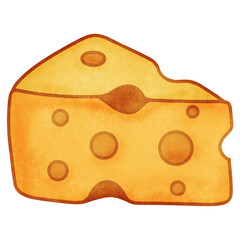 Watercolor Illustration of Swiss Cheese Slice
