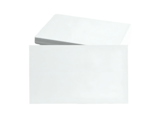 Stack of white rectangular cards isolated on a black background, showing edges and surfaces