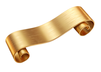 A luxurious golden scroll banner with curled ends perfect for adding elegant text or titles isolated on transparent background