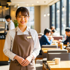 カフェで働く若い女性店員