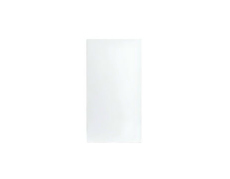 A rectangular, vertical white object against a stark black background, isolated