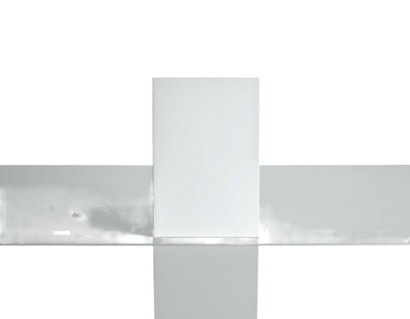 Abstract image of a white cube in a studio setting with a black background