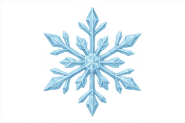 Blue ice crystal snowflake symbol on transparent background
