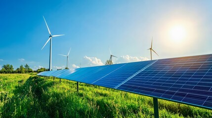Renewable wind turbine and solar farm clean energy production