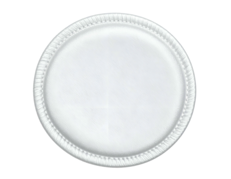 Circular white fabric pad with a raised, decorative edge, isolated on a black backdrop