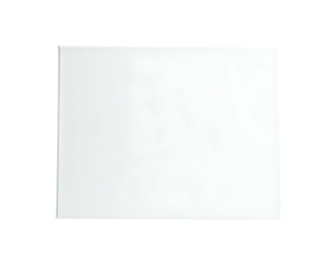 A plain rectangular white shape floating against a stark black background