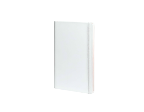 A side view of a blank, white book or journal with a slightly tilted angle