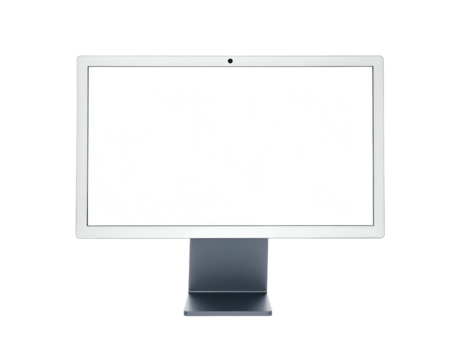 Modern, sleek all-in-one computer with a bright, blank screen against a black backdrop